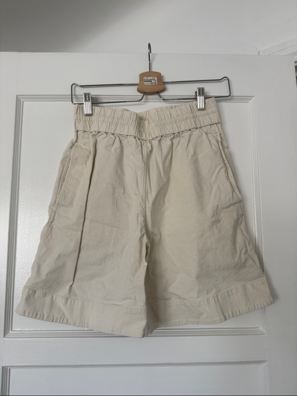 COS Cream High-Waist Elastic Waist Shorts
